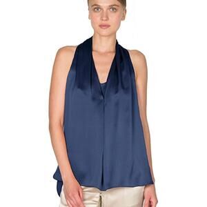 MAISON de PAPILLON Women's Black Remi Silk Halter Scoop Neck Top Size Medium